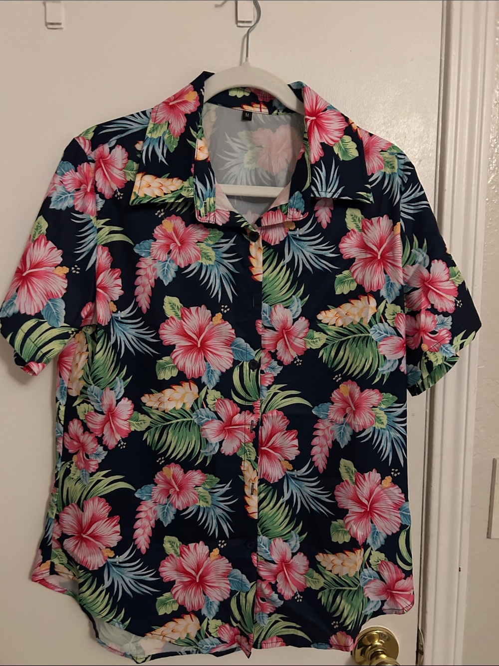 Navy Floral Short-Sleeve Hawaiian Shirt